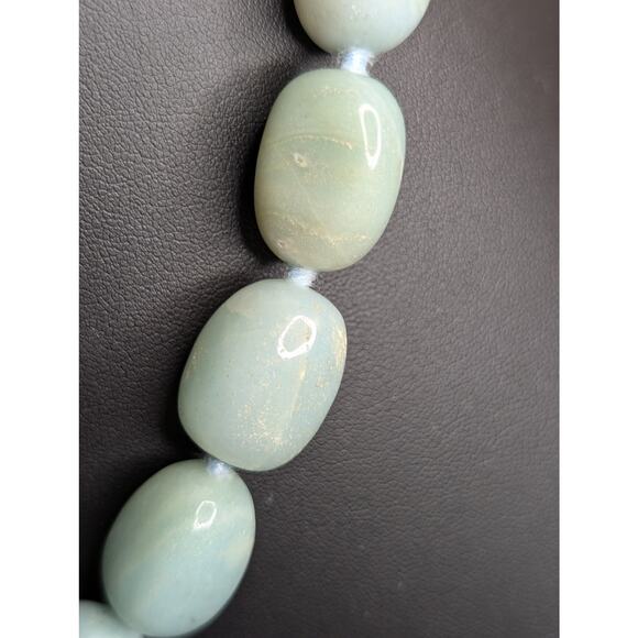 GSJ Sterling Silver Natural Blue Aqua Stone Bead Necklace & Dangle Earring Set - Picture 4 of 9